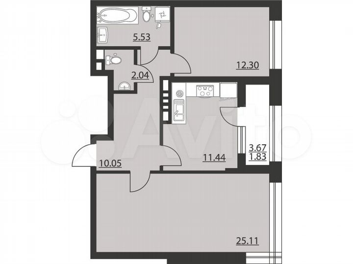 2-к. квартира, 68,3 м², 13/24 эт.