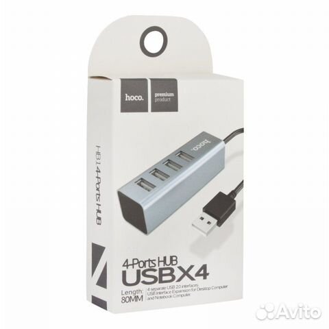 USB Хаб hoco HB1 4USB Line Machine (серый)