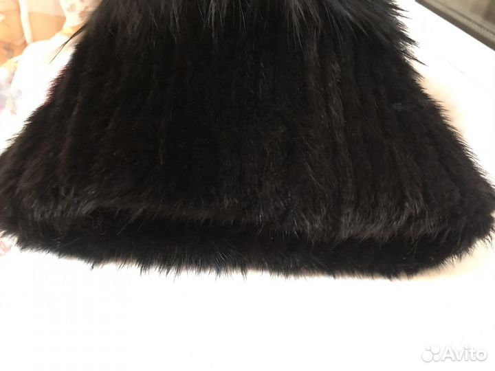Шапка норковая вязаная женская