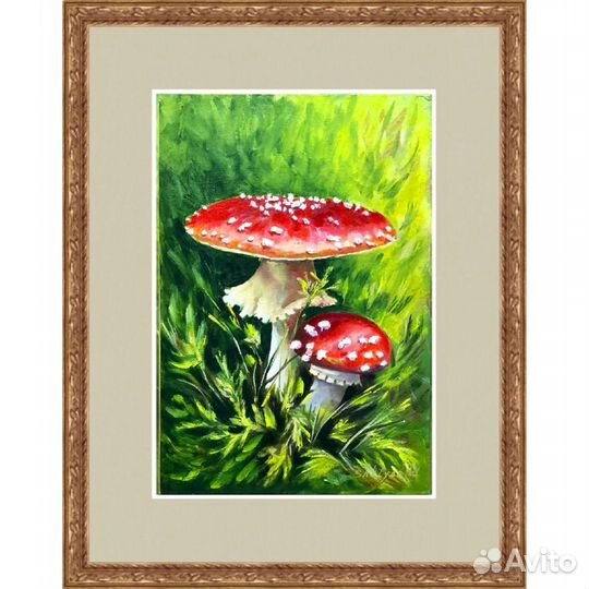 Картина масло грибы мухоморы натюрморт