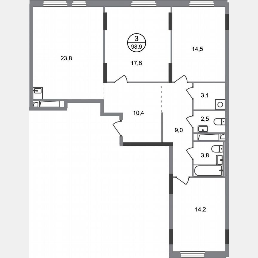 3-к. квартира, 98,9 м², 8/17 эт.