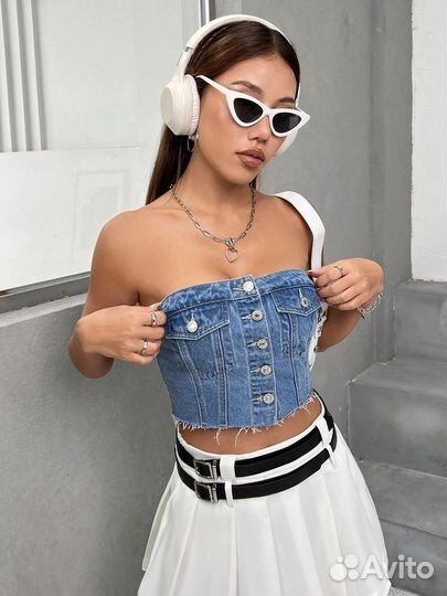 Корсет джинсовый топ