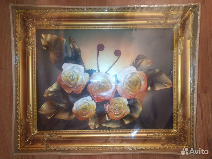 Интерьерная картина цветы из кожи