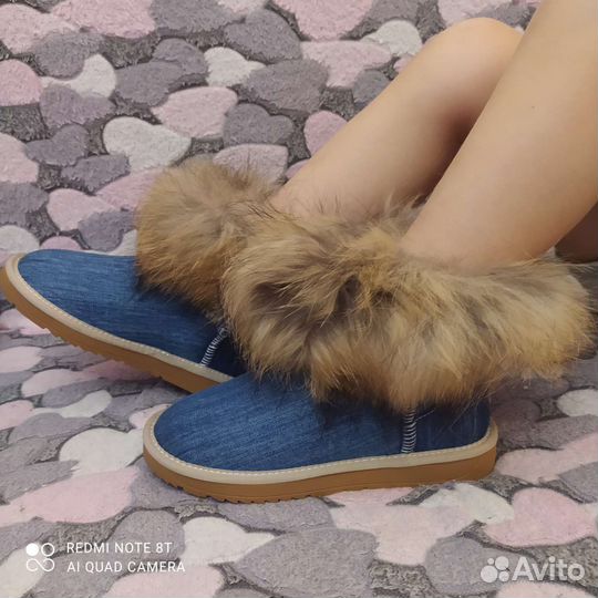 Угги с расцветкой под джинсу натуральные, новые