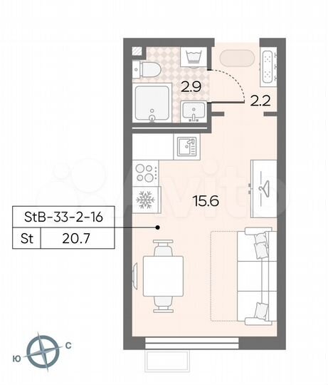 Квартира-студия, 20,7 м², 16/24 эт.