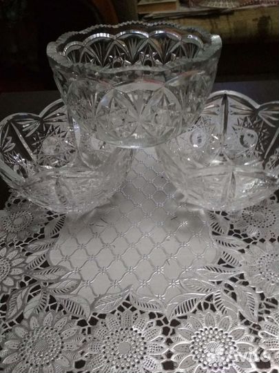 Хрусталь, вазочки, ладьи, стаканы