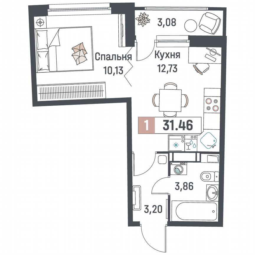 1-к. квартира, 31,5 м², 7/18 эт.