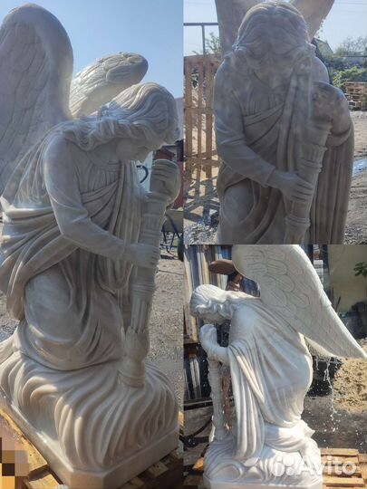 Скульптура мрамор ангел, ангелочки, голуби, розы