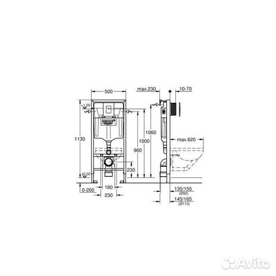 Инсталляция для унитаза Rapid 3в1 квадратная пневм