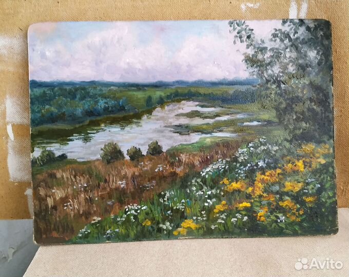 Картина маслом Летний пейзаж Цветущий Луг 40 на 30