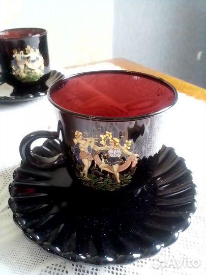 Набор кофейных пар коричневое стекло