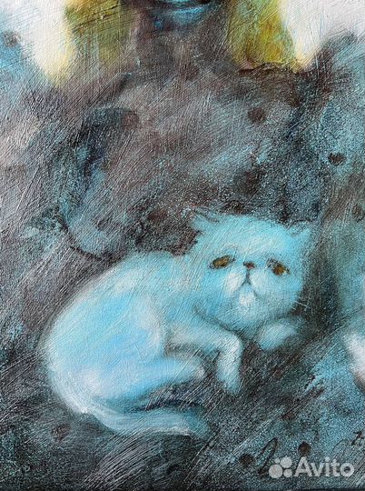 Картина маслом девушка кот стильная в интерьер