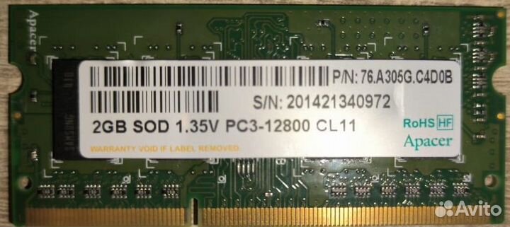 Оперативная память Apacer 2GB SOD 1.35V PC3-12800