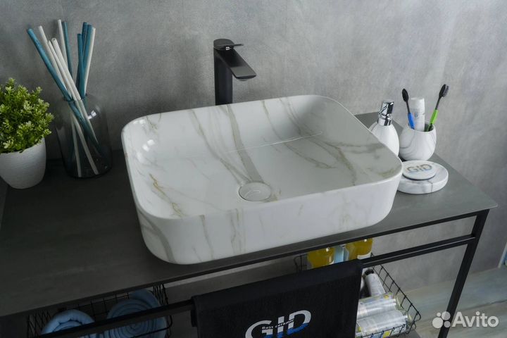 Раковина Gid Geométrico Mnc190 54426 глянцевая, под камень, 50x39x13