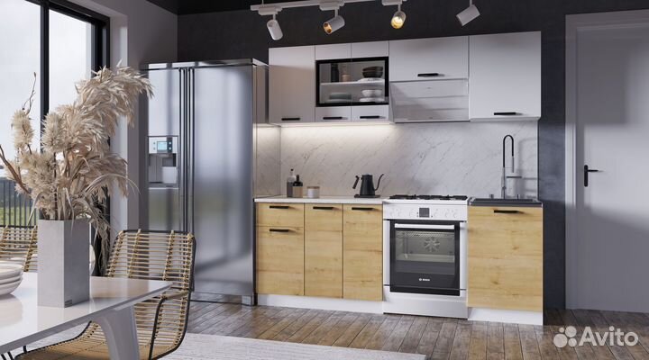 Кухня Хозяюшка 2.1 Белый гладкий/Дуб Вотан