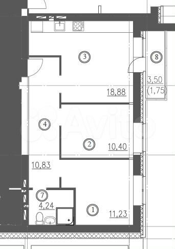 2-к. квартира, 58,3 м², 12/14 эт.