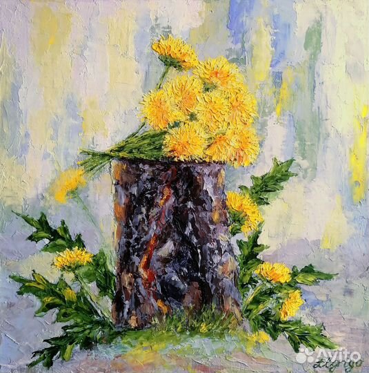 Одуванчики Картина маслом Натюрморт Цветы