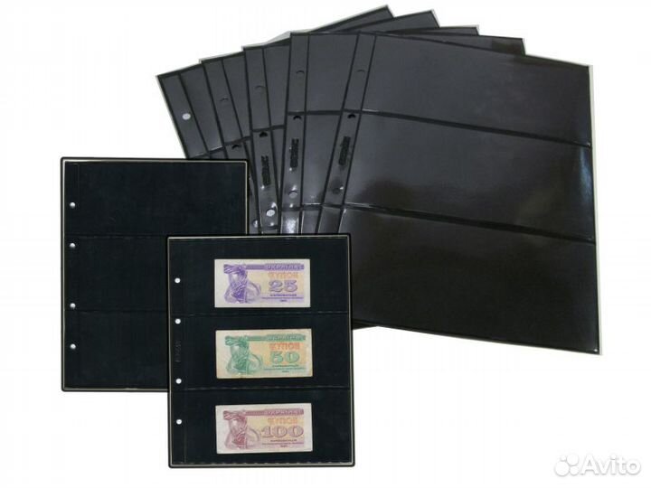 Листы Оптима для бон, марок, двухсторонние черные