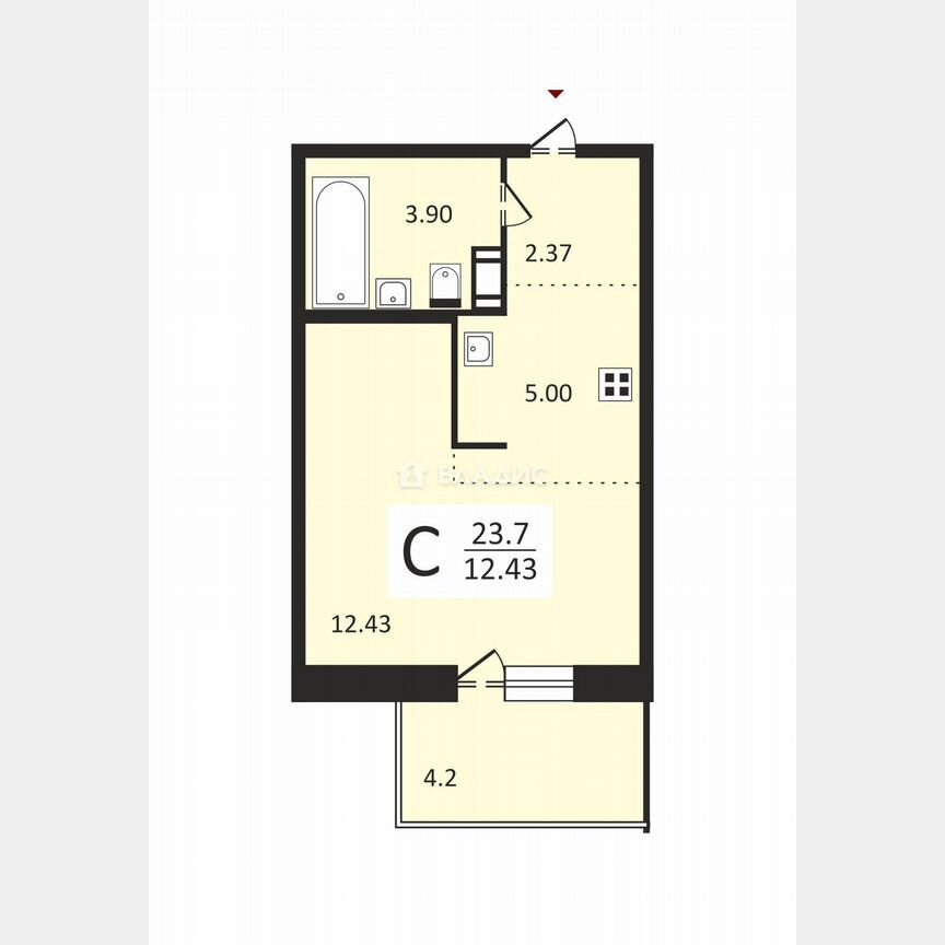 Квартира-студия, 23,7 м², 3/4 эт.