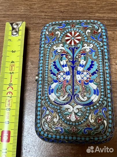 Портсигар старинный в эмалях. Серебро 84 пробы