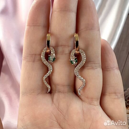 Серьги со съёмной подвеской-змеёй