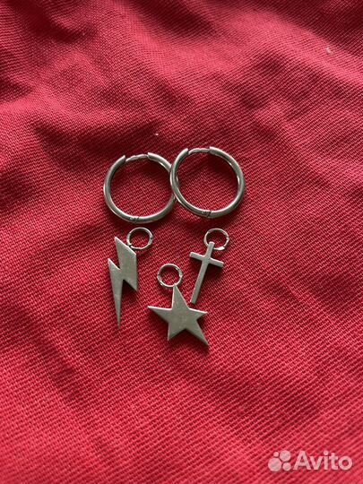 Серьги кольца серебряные с подвесками