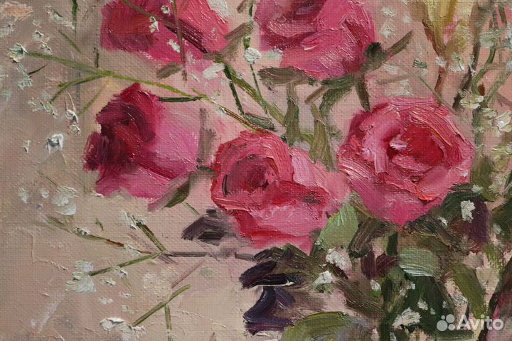 Картина маслом Цветы Букет роз на холсте 35х40см