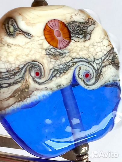 Кулон синий лэмпворк море пляж осьминог