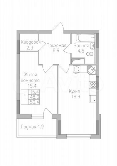 1-к. квартира, 50,4 м², 5/17 эт.