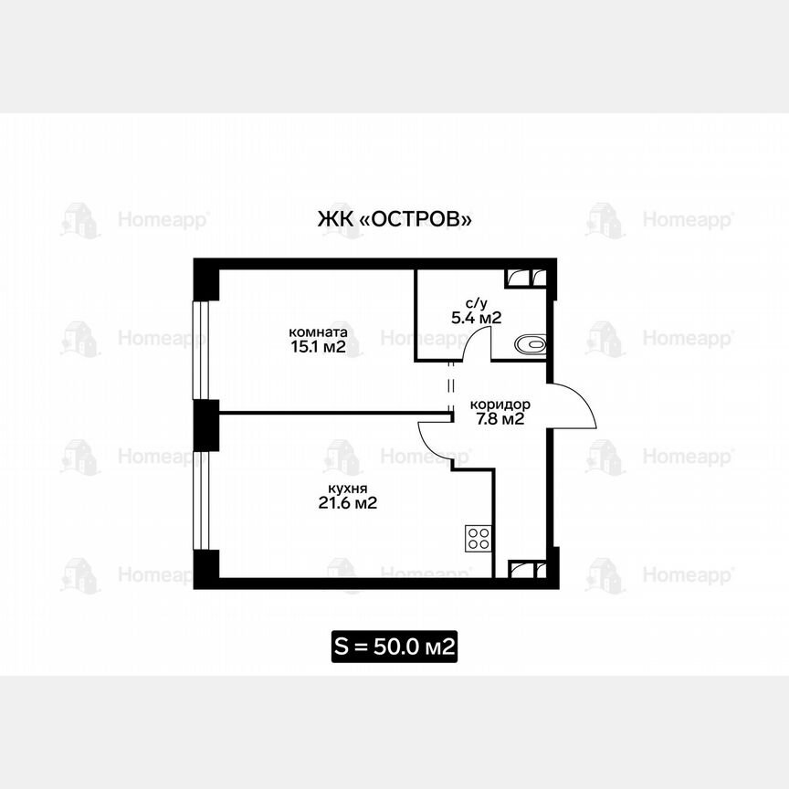 1-к. квартира, 49,9 м², 4/23 эт.