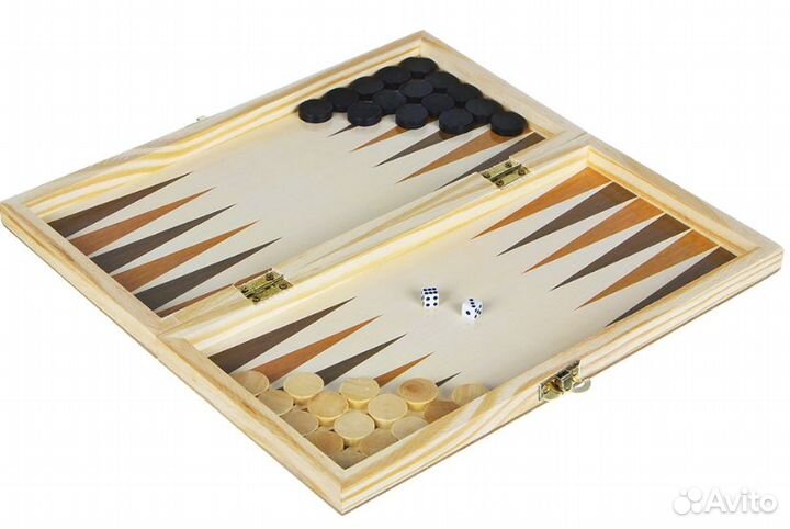 Набор игр 3 в 1 (шашки, шахматы, нарды), дерево