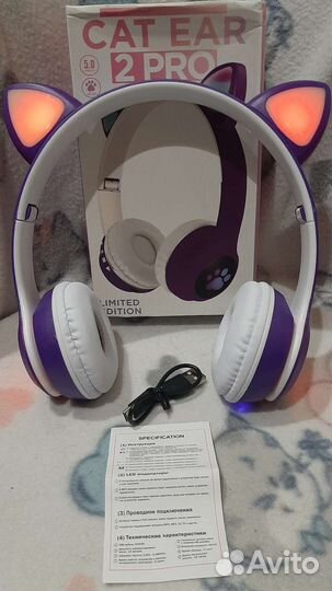 Беспроводные наушники с ушками кошки новые