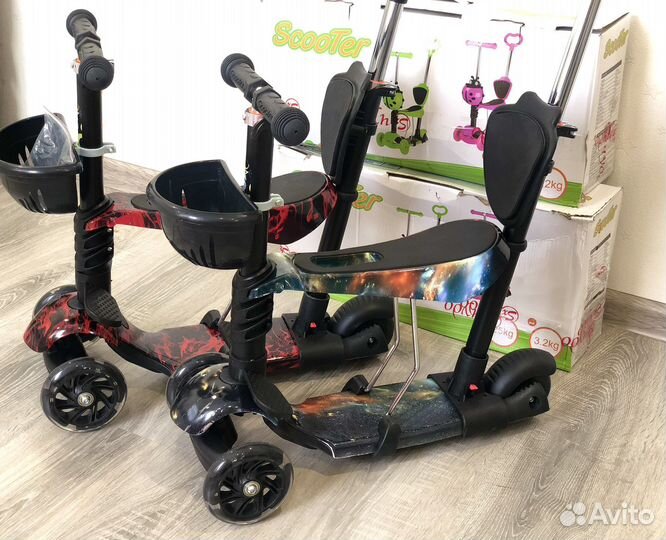 Самокат детский с сиденьем и ручкой 5в1