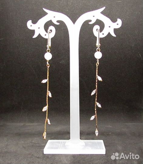 Серьги Веточки с Розовым Кварцем