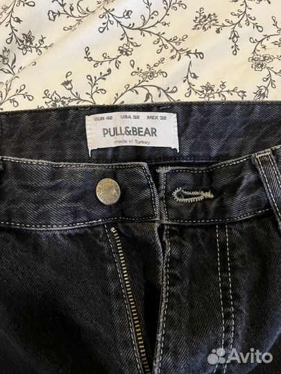 Джинсы черные Pull&Bear с белой строчкой