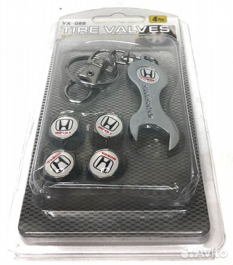 Колпачки на ниппеля - Honda (с ключом/черный/серый