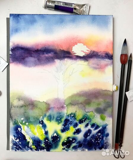 Картина дерево на закате Картина закат солнца