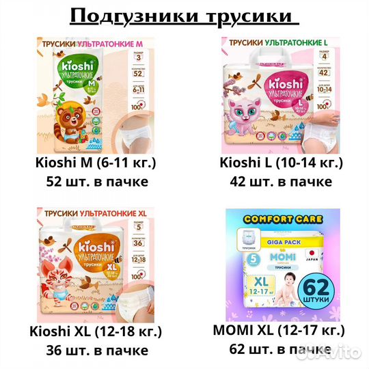 Подгузники трусики Kioshi, momi- M,L,XL
