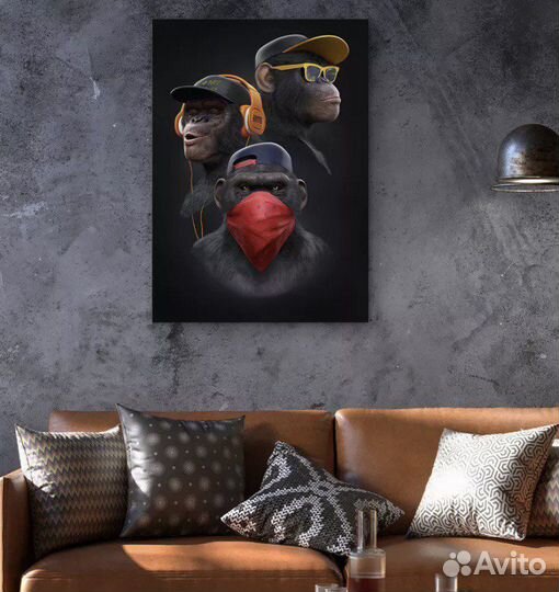 Модные картины на холсте три обезьяны