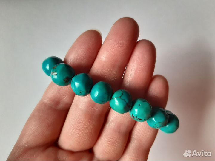Браслет из Бирюзы, бусины галтовка 9-10мм