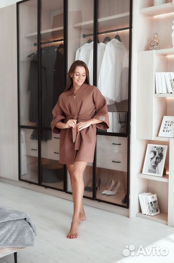 Халат женский вафельный, шоколад