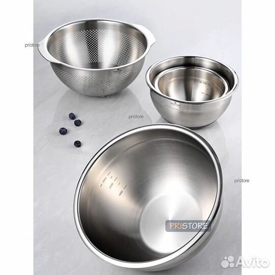 Набор стальных мисок + дуршлаг Меmbers Mark