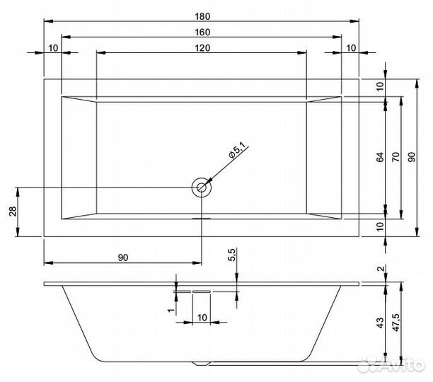 Акриловая ванна Riho Rething Cubic B107001005 180