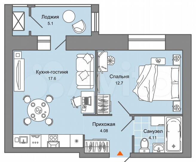 2-к. квартира, 41 м², 1/8 эт.
