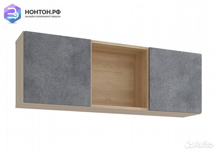 Полка навесная Киото дуб небраска / бетон темный