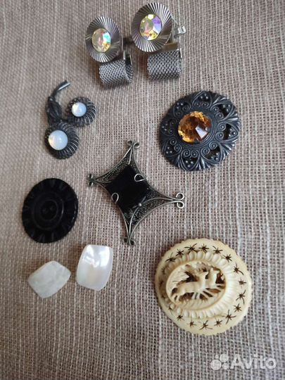Брошь пуговицы перламутр запонки СССР винтаж