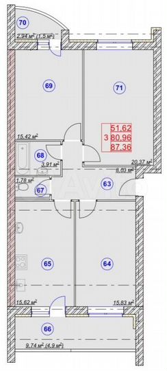 3-к. квартира, 87,4 м², 8/9 эт.