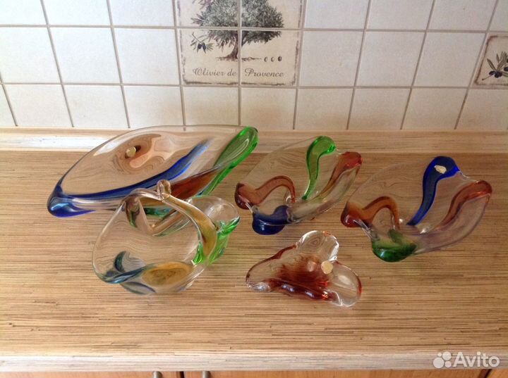 Комплект богемского цветного хрусталя Чехословакия