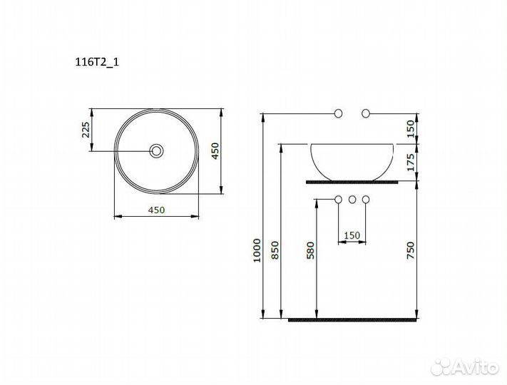 Раковина Queen 450x450x175 черн. мат. 116T20201