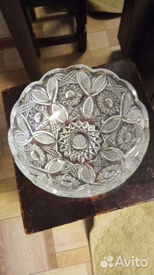 Ваза хрустальная СССР (салатник, фрукты роспись)